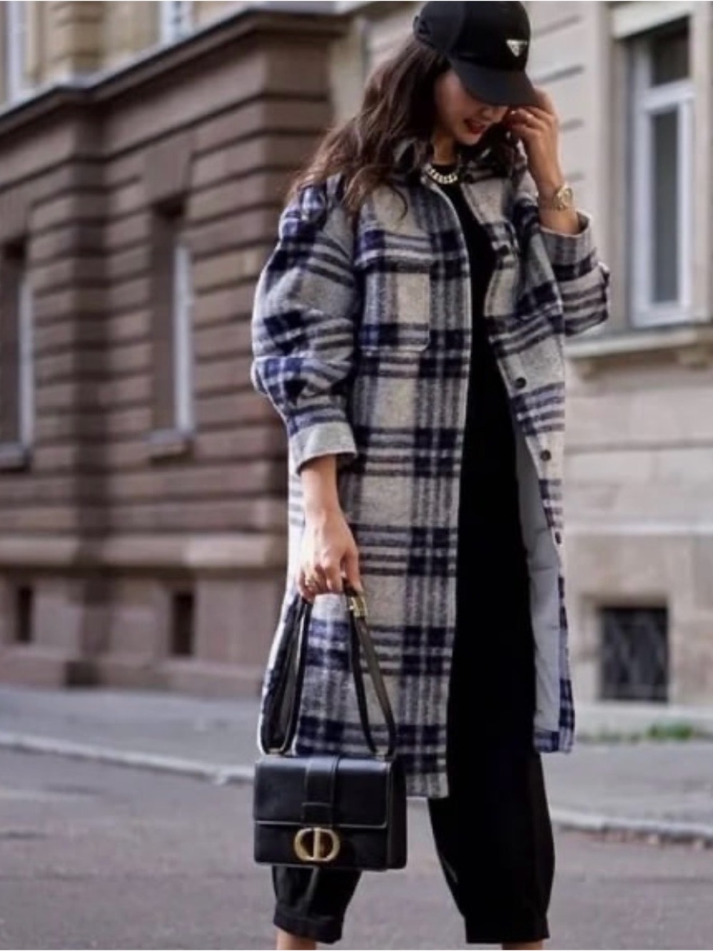 H&M Gray and Navy Plaid Overshirt Jacket